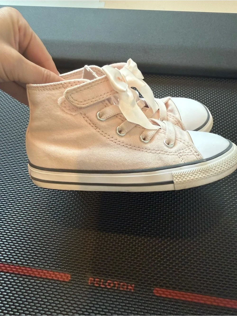 Converse Girls Light Pink High-Top Canvas Sneakers with Satin Bows